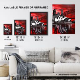 "Artery8 Sydney Opera House Dramatic Red Black NSW Framed Art Print - Size: W12"" x H16""" - thumbnail 3
