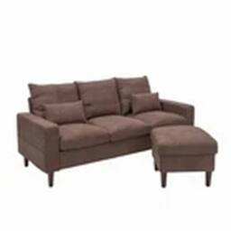 Havendro 3 Seater with Footstool Chaise L-Shaped Corner Sofa Couch Armchair in Brown - thumbnail 1