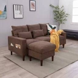 Havendro 3 Seater with Footstool Chaise L-Shaped Corner Sofa Couch Armchair in Brown - thumbnail 3