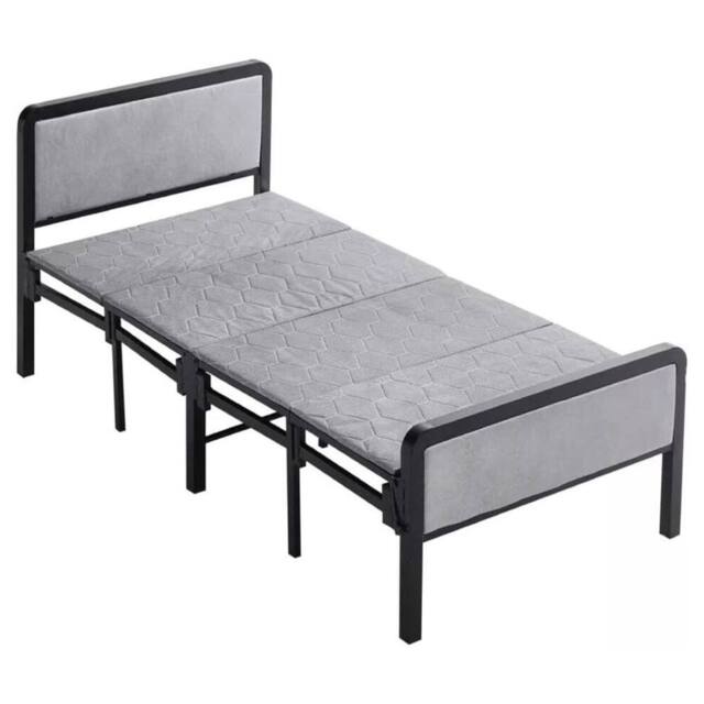 Havendro Folding Single Guest Bed Padded Foam Fold Up Metal Framed in Black - image 1