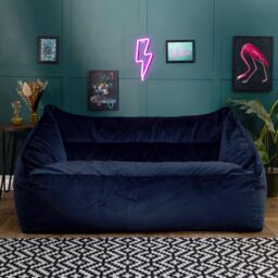 icon Cecilia Bean Bag Sofa Midnight Blue Giant Velvet Bean Bag Chair in Dark Blue