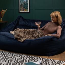 icon Cecilia Bean Bag Sofa Midnight Blue Giant Velvet Bean Bag Chair in Dark Blue - thumbnail 2