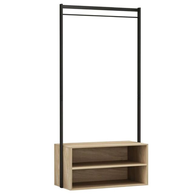 EONLION Wooden Coat Rack with Shelf & Metal Hanging Rail in Light Oak - image 1