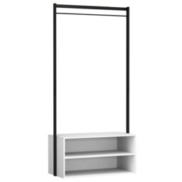 EONLION Wooden Coat Rack with Shelf & Metal Hanging Rail in Light Oak - thumbnail 5