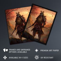 Artery8 Wall Art Print Fierce Samurai Warrior Concept Painting Warrior in O-yoroi Armour Prepared for Battle at Sunrise in Autumn Forest Landscape - thumbnail 2
