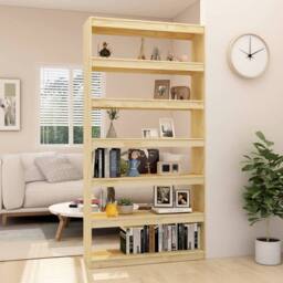 Berkfield Home Decorative Book Cabinet/Room Divider 100x30x200 cm Solid Pinewood in Light Brown - Size: 100 x 30 x 200 cm - thumbnail 1