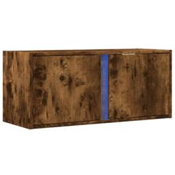 Berkfield Home TV Wall Cabinet with LED Lights Smoked Oak 80x31x35 cm in Brown - Size: 80 x 31 x 35 cm - thumbnail 3