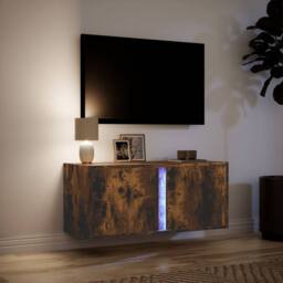 Berkfield Home TV Wall Cabinet with LED Lights Smoked Oak 80x31x35 cm in Brown - Size: 80 x 31 x 35 cm - thumbnail 5