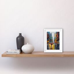"Artery8 Wall Art Print New York City Street Taxi Traffic Modern Cityscape Artwork Framed 9X7 Inch in White - Size: W7"" x H9""" - thumbnail 2
