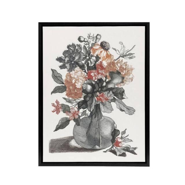 "Artery8 Spring Flowers in a Vase Still Life Teyler Black Framed Canvas Art in White - Size: W12"" x H16""" - image 1