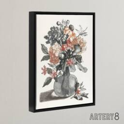 "Artery8 Spring Flowers in a Vase Still Life Teyler Black Framed Canvas Art in White - Size: W12"" x H16""" - thumbnail 2
