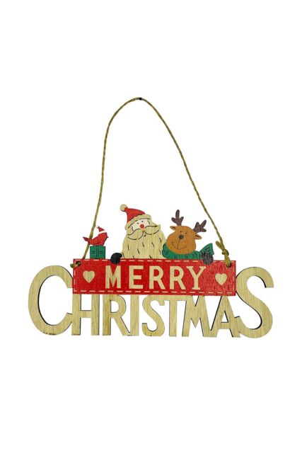 Neel Blue Rustic Wooden Christmas Table Sign, Merry Xmas Tabletop Centrepiece in Natural - image 1