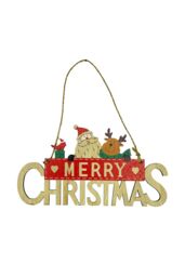 Neel Blue Rustic Wooden Christmas Table Sign, Merry Xmas Tabletop Centrepiece in Natural - thumbnail 1