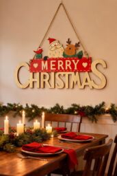 Neel Blue Rustic Wooden Christmas Table Sign, Merry Xmas Tabletop Centrepiece in Natural - thumbnail 6