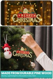 Neel Blue Rustic Wooden Christmas Table Sign, Merry Xmas Tabletop Centrepiece in Natural - thumbnail 3