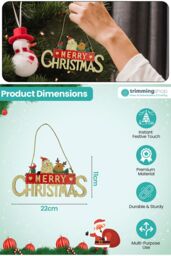 Neel Blue Rustic Wooden Christmas Table Sign, Merry Xmas Tabletop Centrepiece in Natural - thumbnail 2