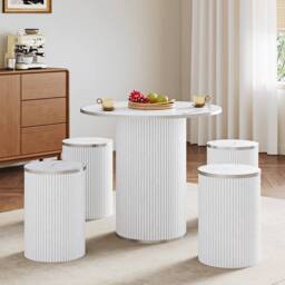 Dprodo 80CM Round Dining Table & Chairs of 4 in White - thumbnail 1