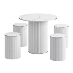 Dprodo 80CM Round Dining Table & Chairs of 4 in White - thumbnail 8