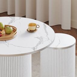 Dprodo 80CM Round Dining Table & Chairs of 4 in White - thumbnail 4