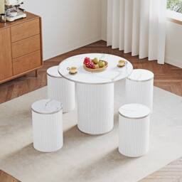 Dprodo 80CM Round Dining Table & Chairs of 4 in White - thumbnail 3
