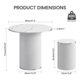 Dprodo 80CM Round Dining Table & Chairs of 4 in White - thumbnail 7