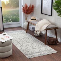 Livabliss Roma-Modern White Grey Charcoal Living Dining Bedroom Rug - Size: 80 cm x 220 cm - thumbnail 1