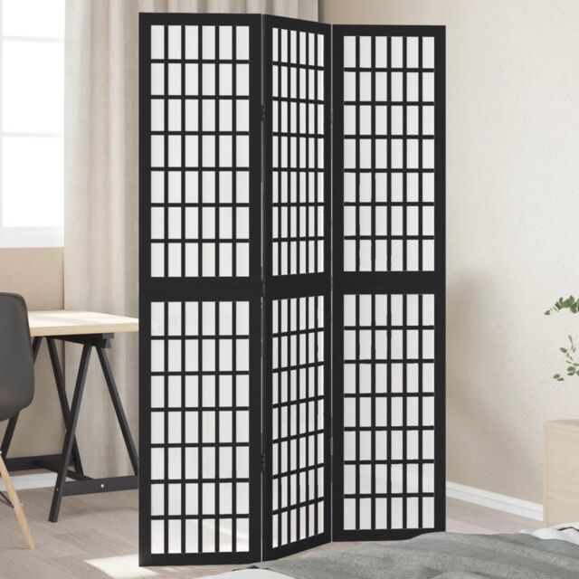 Berkfield Home Room Divider 3 Panels Black Solid Wood Paulownia - image 1