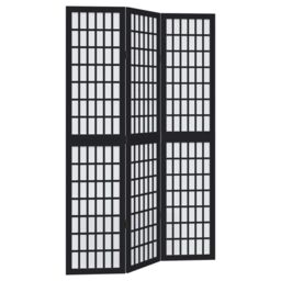Berkfield Home Room Divider 3 Panels Black Solid Wood Paulownia - thumbnail 2
