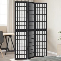 Berkfield Home Room Divider 3 Panels Black Solid Wood Paulownia