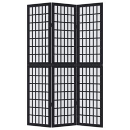 Berkfield Home Room Divider 3 Panels Black Solid Wood Paulownia - thumbnail 4