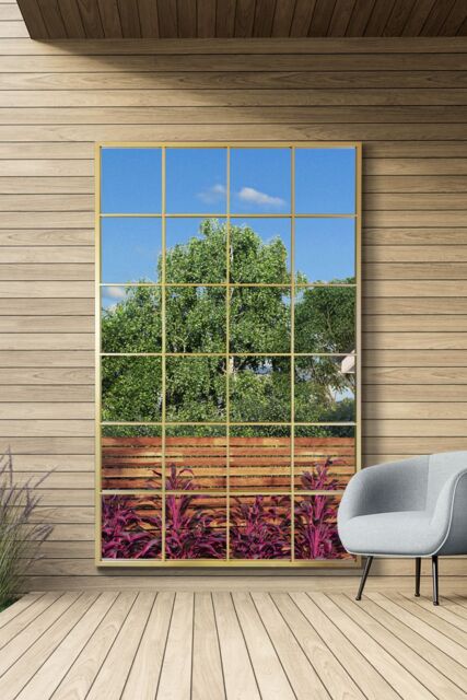 "MirrorOutlet Gold Modern Window Garden Wall Mirror 69"" X 43"" (174CM X 110CM) - Size: 1 Pack" - image 1