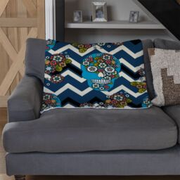 Benjamin Tate Design Embroidery Colorful Simplified Ethnic Skull Blue Pattern Blanket in Natural - Size: 120 cm x 150 cm - thumbnail 2