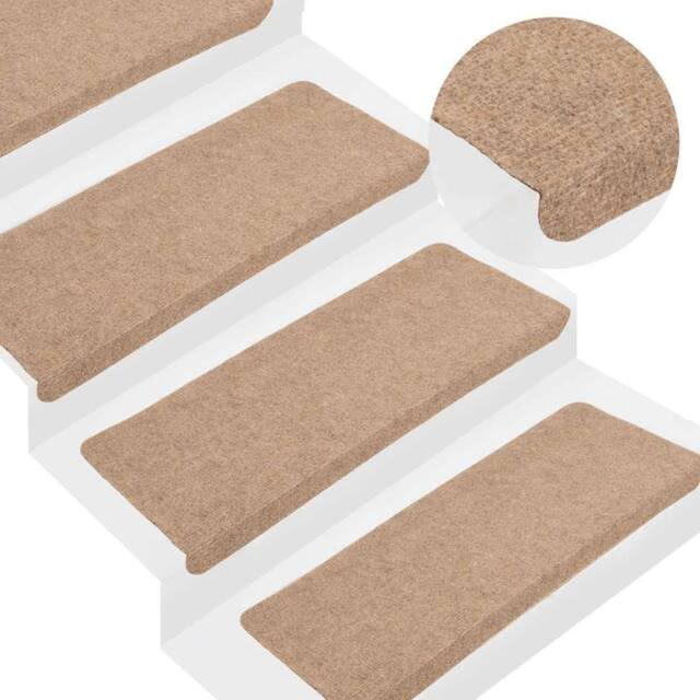 Berkfield Home Stair Mats Self-adhesive 15 pcs 65x24.5x3.5 cm Beige - Size: Medium - image 1