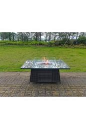 Fimous High Back Corner Rattan Sofa Gas Fire Pit Dining Table Gas Heater Sets 6 Seater in Dark Grey - thumbnail 5