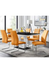 FurnitureboxUK Giovani High Gloss & Glass Dining Table & 6 Lorenzo Chairs Set in Mustard
