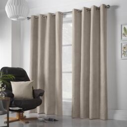 Luxury Living Velvet Chenille Eyelet Curtains Ready Made Pair in Taupe - Size: 142 cm width x 183 cm drop