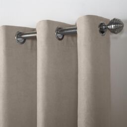Luxury Living Velvet Chenille Eyelet Curtains Ready Made Pair in Taupe - Size: 142 cm width x 183 cm drop - thumbnail 5