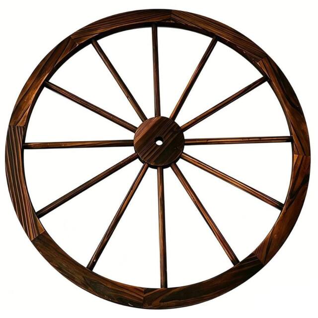 NESTLUNE Large 90cm Wooden Garden Cart Wagon Wheel Rustic in Brown - Size: 100 cm x 15 cm - image 1