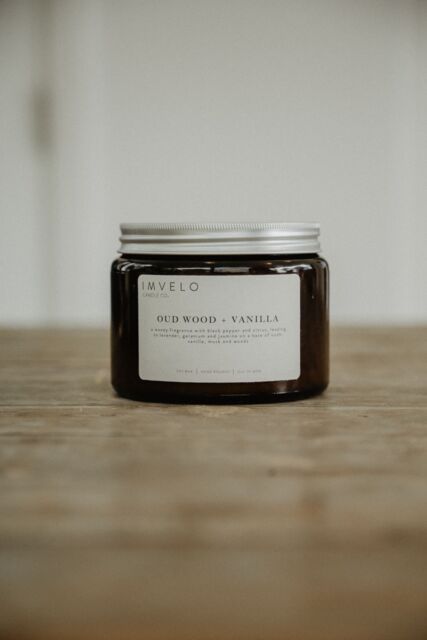 Imvelo Candle Co 3 Wick Candle - Oud Wood + Vanilla in Amber - image 1