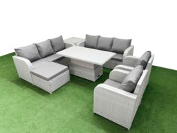 Fimous PE Rattan High Back Lounge Sofa Set Patio Adjustable Lifting Dining or Coffee Table & Chairs Set w/ 3 Seater Sofa Reclining Chair Big - thumbnail 2