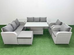Fimous PE Rattan High Back Lounge Sofa Set Patio Adjustable Lifting Dining or Coffee Table & Chairs Set w/ 3 Seater Sofa Reclining Chair Big - thumbnail 1