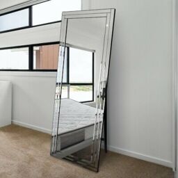 MirrorOutlet Luxford All Glass Bevel Cheval Dress Mirror 5ft7 x 1ft11 170cm x 58cm in Silver - Size: 1 Pack - thumbnail 1