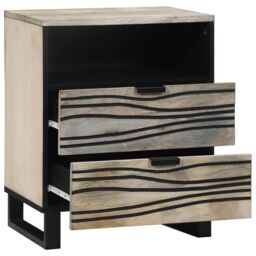 Berkfield Home Bedside Tables with Drawer White & Black 50 x 33 x 60 cm - thumbnail 2