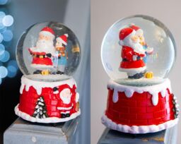 Shatchi Musical Christmas Snowglobe Large Water Ball Features Christmas Santa Tree Scene Cute Resin Base Decorations in Red - thumbnail 5