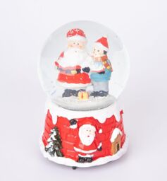 Shatchi Musical Christmas Snowglobe Large Water Ball Features Christmas Santa Tree Scene Cute Resin Base Decorations in Red - thumbnail 1