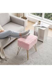 Living and Home Modern Upholstered Storage Ottoman Vanity Stool in Pink - thumbnail 2
