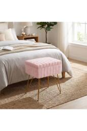 Living and Home Modern Upholstered Storage Ottoman Vanity Stool in Pink - thumbnail 4