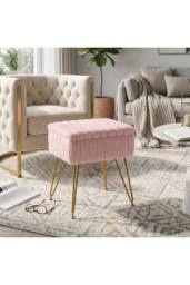 Living and Home Modern Upholstered Storage Ottoman Vanity Stool in Pink - thumbnail 3