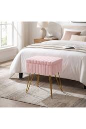 Living and Home Modern Upholstered Storage Ottoman Vanity Stool in Pink - thumbnail 5
