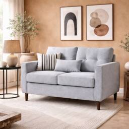 Wyld Haus Kero Lora Light Grey 2 Seater Loveseat Linen Fabric Spring Cushions - thumbnail 1